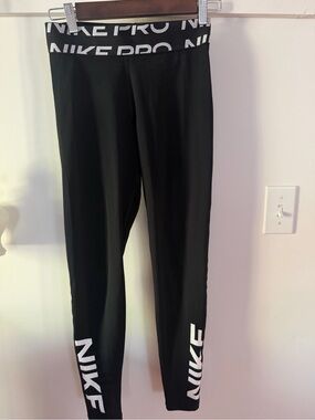Nike Pro Black Leggings with White Branding. Wide waistband. Women’s Small.